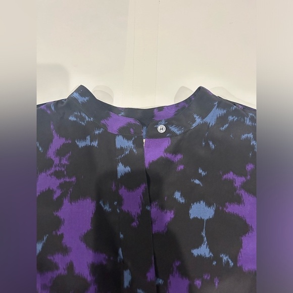 Burberry Long Sleeve Blouse Top 100% Silk Small Collared Blue Purple - Picture 5 of 12